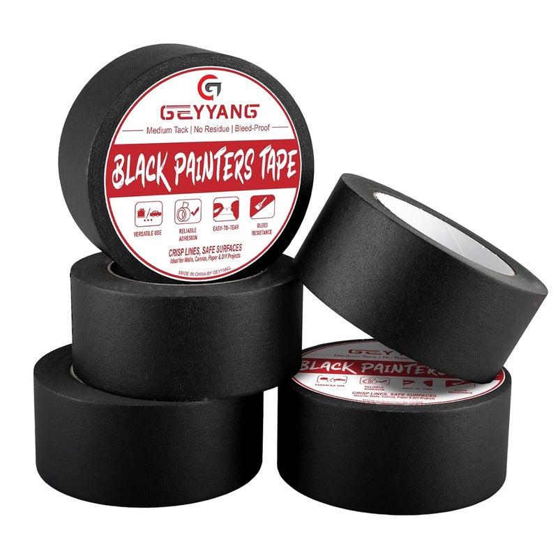 G GEYYANG GEYYANG Black Painters Tape, 2 Inch x 55 Yards x 5 Rolls, Black Masking Tape for Painting, DIY Crafts, Home & Auto | No Residue, Multi-Surface Adhesion - Image 1